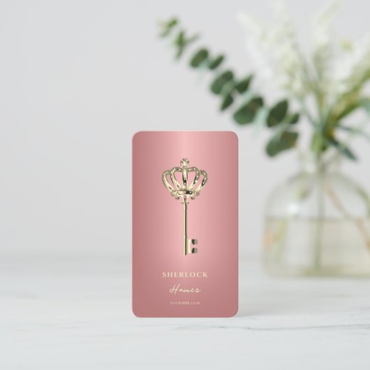 Moderne makelaar makelaar Rosegold Key Visitekaartje (Staand voorkant)