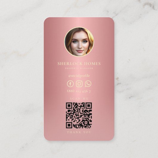 Moderne makelaar makelaar Rosegold Key Visitekaartje (Achterkant)