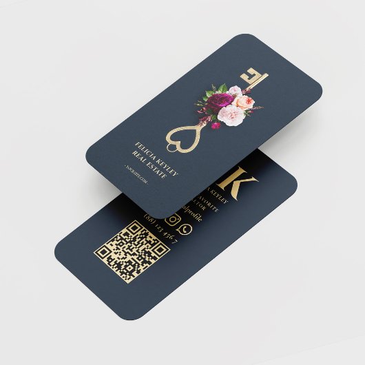 Moderne makelaar monogram Floral Key onroerend goe Visitekaartje
