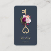 Moderne makelaar monogram Floral Key onroerend goe Visitekaartje (Voorkant)