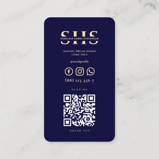 Moderne makelaar Monogram Midnight Blue Visitekaartje (Achterkant)