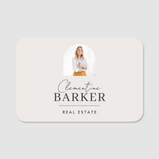 Moderne makelaar naam badge met foto boog elegant (Voorkant)