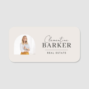 Moderne makelaar naam badge met foto boog elegant