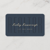 Moderne makelaar onroerend goed donkerblauw goud visitekaartje (Voorkant)