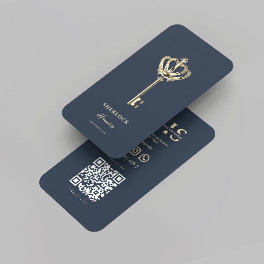 Moderne makelaar onroerend goed monogram donkerbla visitekaartje