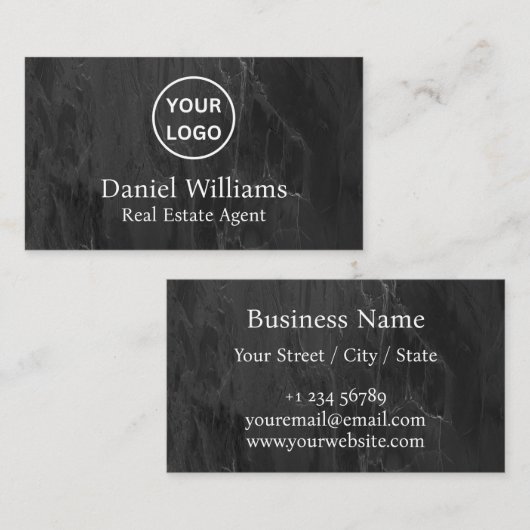 Moderne makelaar onroerend goed zwart marmer visitekaartje (Voorkant / Achterkant)