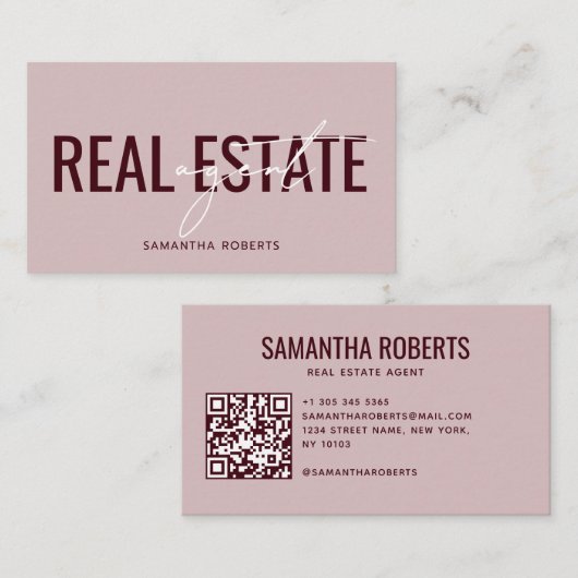 Moderne makelaar QR-code rood roze Visitekaartje (Voorkant / Achterkant)