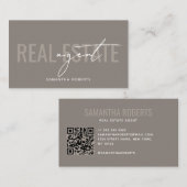 Moderne makelaar QR Code taupe Visitekaartje (Voorkant / Achterkant)