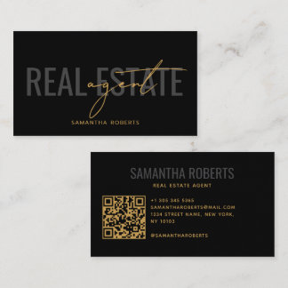Moderne makelaar QR-code zwart goud Visitekaartje