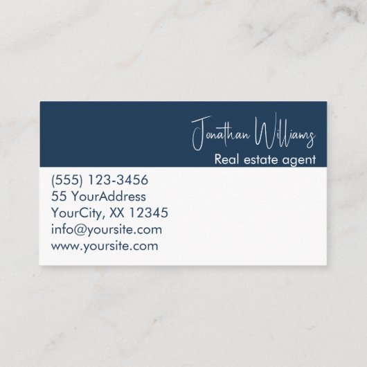 Moderne makelaar rond foto blauw wit visitekaartje (Achterkant)