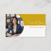 Moderne makelaar rond foto mosterd wit visitekaartje (Voorkant)