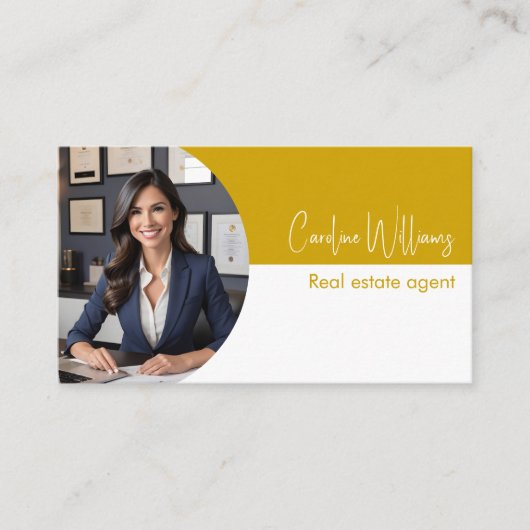 Moderne makelaar rond foto mosterd wit visitekaartje (Voorkant)