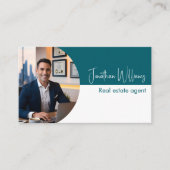 Moderne makelaar ronde foto blauwgroen wit visitekaartje (Voorkant)