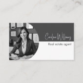 Moderne makelaar ronde foto grijs wit visitekaartje (Voorkant)