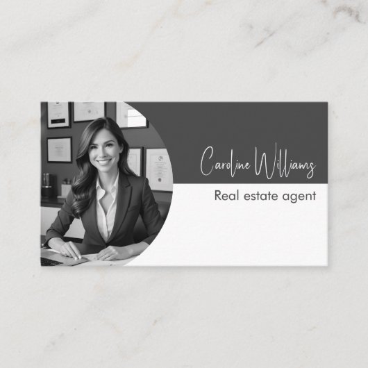 Moderne makelaar ronde foto grijs wit visitekaartje (Voorkant)