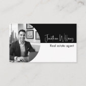 Moderne makelaar ronde foto zwart wit visitekaartje (Voorkant)