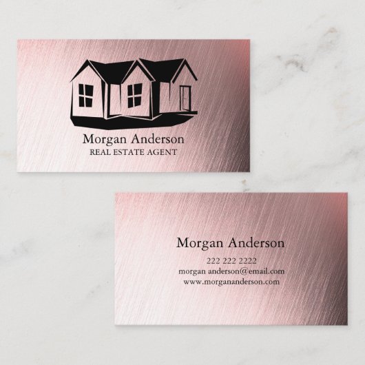 Moderne makelaar Roos Gold Brushed Metal Visitekaartje (Voorkant / Achterkant)
