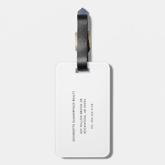 Moderne makelaar wit gepersonaliseerd bagagelabel (Achterkant verticaal)