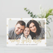 Moderne 'Making Spirits Bright' Goud Schrift Foto Feestdagenkaart (Staand voorkant)