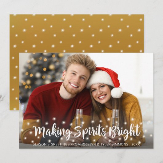 Moderne MAKING SPIRITS BRIGHT Script Twinkellichtj Feestdagenkaart (Voorkant / Achterkant)