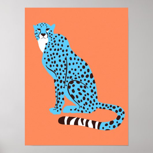 Moderne Malibu Blue Cheetah op zalm Sinaasappel Poster (Voorkant)
