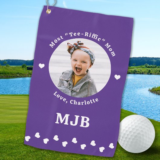 Moderne MAM gepersonaliseerde foto golfer Paarse Golfhanddoek