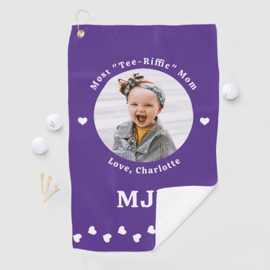 Moderne MAM gepersonaliseerde foto golfer Paarse Golfhanddoek (Insitu)