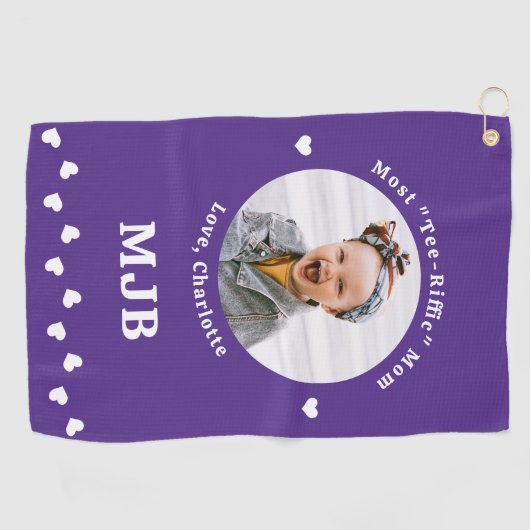 Moderne MAM gepersonaliseerde foto golfer Paarse Golfhanddoek (Horizontaal)