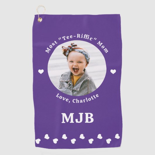Moderne MAM gepersonaliseerde foto golfer Paarse Golfhanddoek (Voorkant)