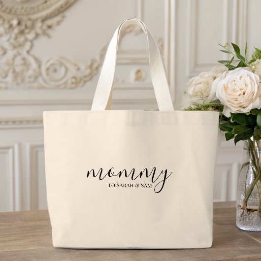 Moderne mama Kinder namen Moederdag Grote Tote Bag