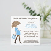 Moderne mammie Baby Bump BOY Shower Party Kaart (Staand voorkant)