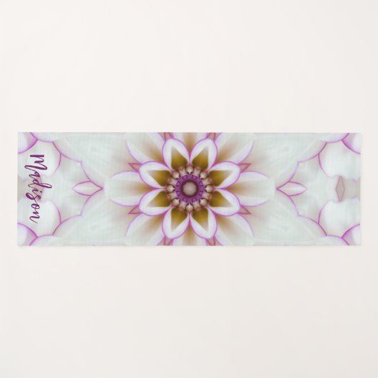 Moderne Mandala Bloem Paars Wit Naam Meditatie Yogamat (Voorkant (horizontaal))