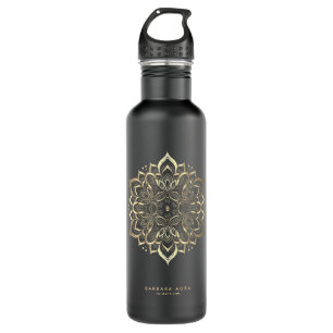 Moderne Mandala Boho Lotus Zwart Goud Waterfles