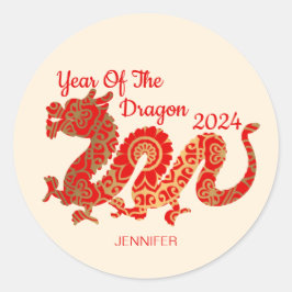 Moderne Mandala Dragon 2024 Chinees Nieuwjaar Ronde Sticker