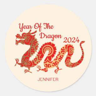 Moderne Mandala Dragon 2024 Chinees Nieuwjaar Ronde Sticker