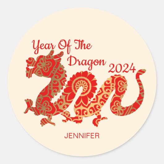 Moderne Mandala Dragon 2024 Chinees Nieuwjaar Ronde Sticker (Voorkant)
