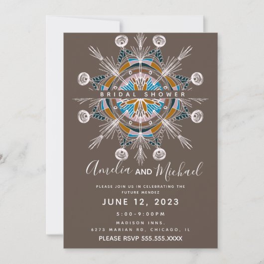 Moderne Mandala Handgetekende Boho Kunst Bruidsdou Kaart (Voorkant)