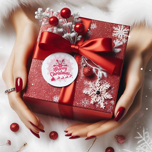 Moderne Mandala in Sneeuwvlok Kerstmis Ronde Sticker