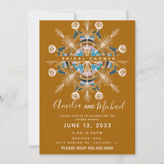 Moderne Mandala Mosterd Boho Kunst Bruiloftsborrel Kaart (Voorkant)