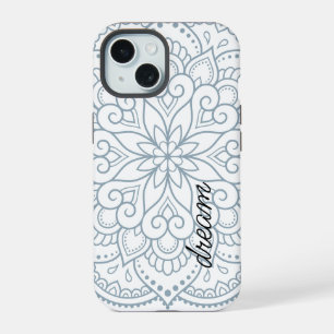 Moderne Mandala Stofblauw Schrifttype iPhone 15 Case