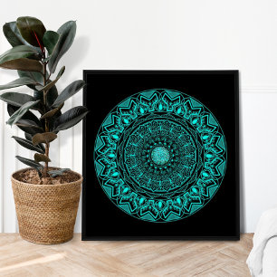 Moderne Mandala Zwart Turquoise Elegant  Poster
