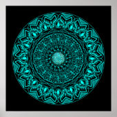 Moderne Mandala Zwart Turquoise Elegant Poster (Voorkant)