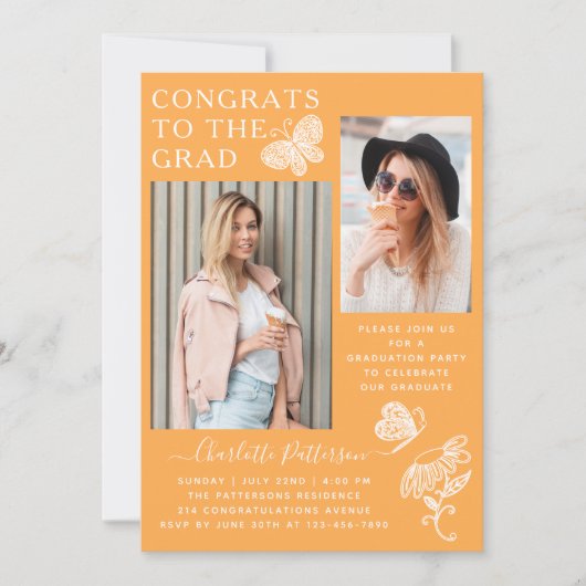 Moderne Mango vlinder foto afstudeerfeest Kaart (Voorkant)
