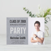 Moderne Mannelijke Afstudeerder Blauwe GraduPartij Kaart (Staand voorkant)