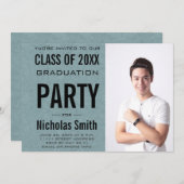 Moderne Mannelijke Afstudeerder Blauwe GraduPartij Kaart (Voorkant / Achterkant)