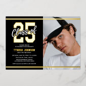 Moderne mannelijke foto afstudeerfeest folie uitnodiging (Voorkant)