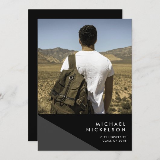 Moderne mannelijke foto afstuderen partij uitnodig kaart (Voorkant / Achterkant)