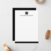 Moderne mannelijke monogram naam zwart vierkant pl notitiekaartje (Voorkant / Achterkant in situ)