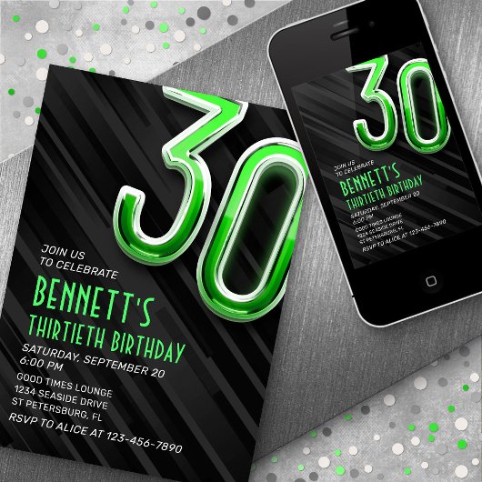 Moderne Mannen 30e verjaardagsuitnodiging Kaart