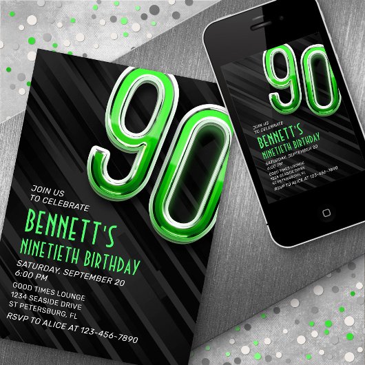 Moderne Mannen 90ste verjaardagsuitnodiging Kaart